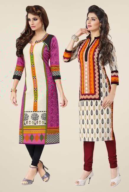 Salwar Studio Pink & Cream Kurtis (Pack Of 2) Salwar Studio Pink & Cream Kurtis (Pack Of 2)