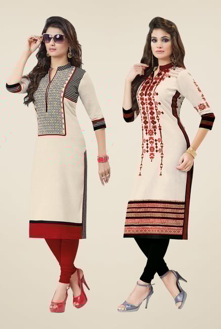 Salwar Studio Cream Kurtis (Pack Of 2) Salwar Studio Cream Kurtis (Pack Of 2)