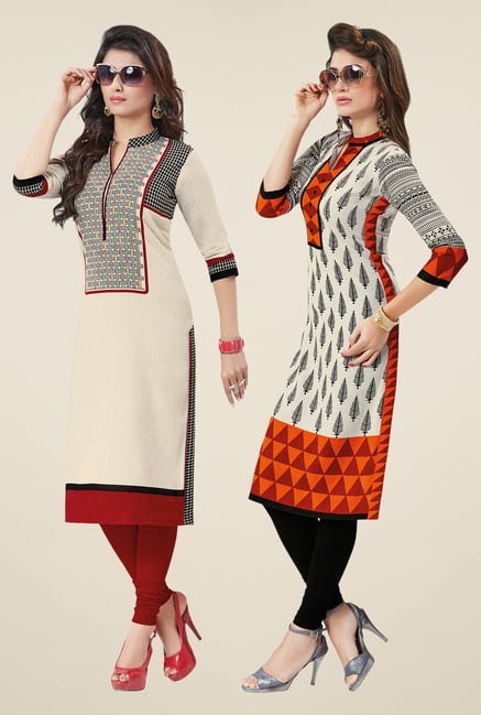 Salwar Studio Cream Kurtis (Pack Of 2) Salwar Studio Cream Kurtis (Pack Of 2)