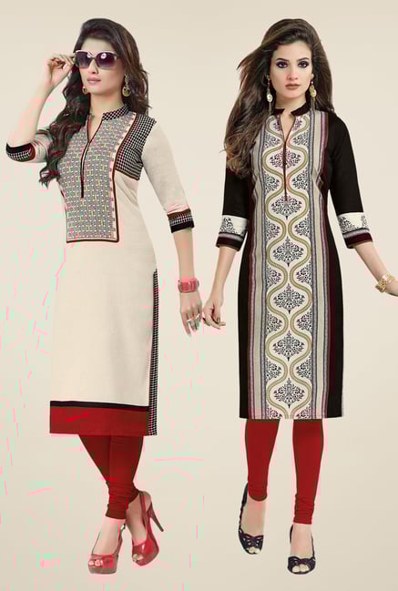 Salwar Studio Cream & Black Kurtis (Pack Of 2) Salwar Studio Cream & Black Kurtis (Pack Of 2)