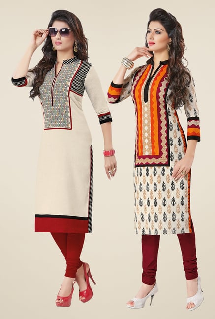 Salwar Studio Cream Kurtis (Pack Of 2) Salwar Studio Cream Kurtis (Pack Of 2)