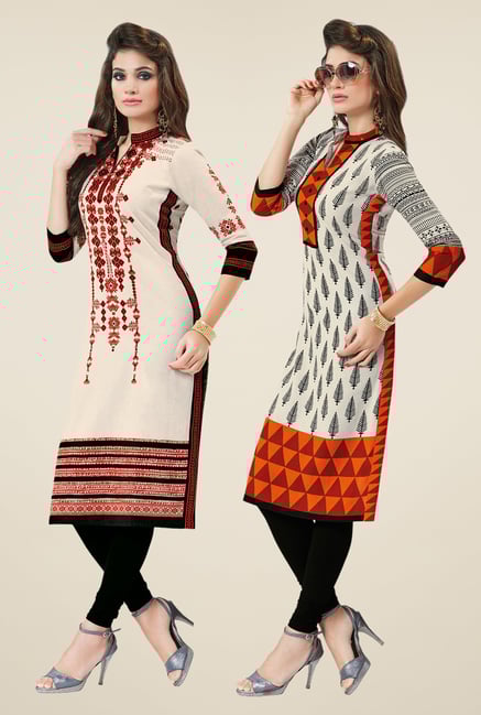 Salwar Studio Cream Kurtis (Pack Of 2) Salwar Studio Cream Kurtis (Pack Of 2)