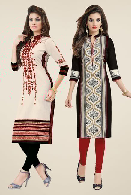 Salwar Studio Cream & Black Kurtis (Pack Of 2) Salwar Studio Cream & Black Kurtis (Pack Of 2)