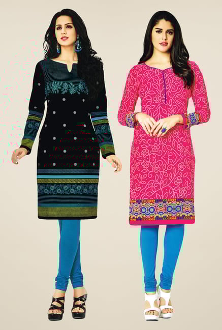 Salwar Studio Black & Pink Kurtis (Pack Of 2) Salwar Studio Black & Pink Kurtis (Pack Of 2)