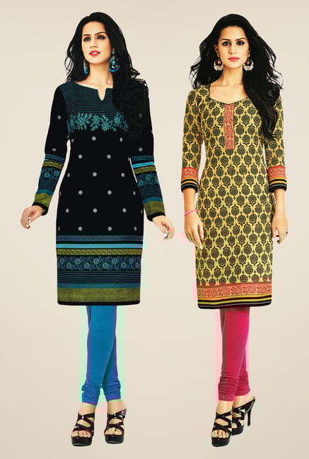 Salwar Studio Black & Beige Kurtis (Pack Of 2) Salwar Studio Black & Beige Kurtis (Pack Of 2)
