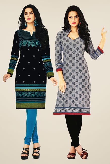 Salwar Studio Black & Grey Kurtis (Pack Of 2) Salwar Studio Black & Grey Kurtis (Pack Of 2)