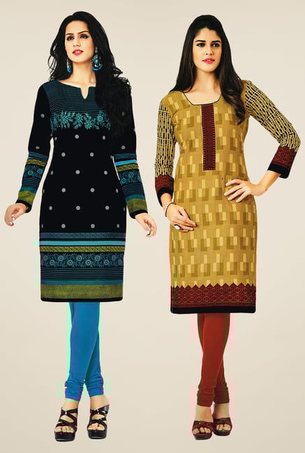 Salwar Studio Black & Mustard Kurtis (Pack Of 2) Salwar Studio Black & Mustard Kurtis (Pack Of 2)