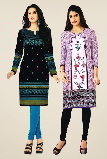 Salwar Studio Black & Purple Kurtis (Pack Of 2) Salwar Studio Black & Purple Kurtis (Pack Of 2)