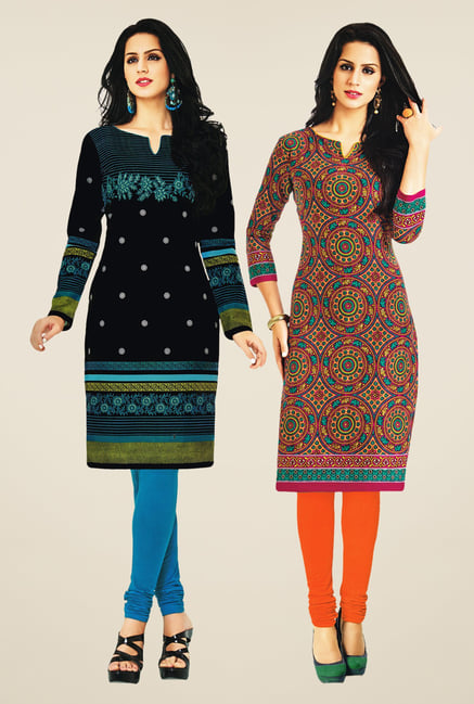Salwar Studio Black & Orange Kurtis (Pack Of 2) Salwar Studio Black & Orange Kurtis (Pack Of 2)