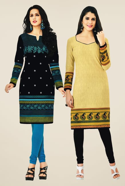 Salwar Studio Black & Yellow Kurtis (Pack Of 2) Salwar Studio Black & Yellow Kurtis (Pack Of 2)