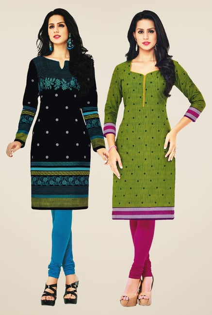 Salwar Studio Black & Green Kurtis (Pack Of 2) Salwar Studio Black & Green Kurtis (Pack Of 2)
