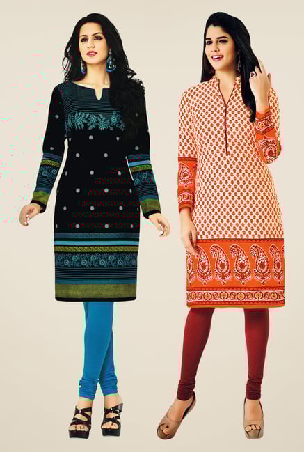 Salwar Studio Black & Orange Kurtis (Pack Of 2) Salwar Studio Black & Orange Kurtis (Pack Of 2)