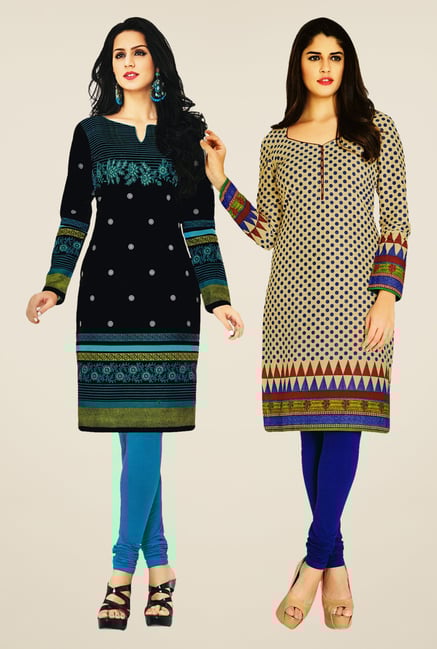 Salwar Studio Black & Beige Kurtis (Pack Of 2) Salwar Studio Black & Beige Kurtis (Pack Of 2)