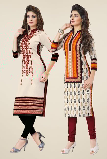 Salwar Studio Cream Kurtis (Pack Of 2) Salwar Studio Cream Kurtis (Pack Of 2)