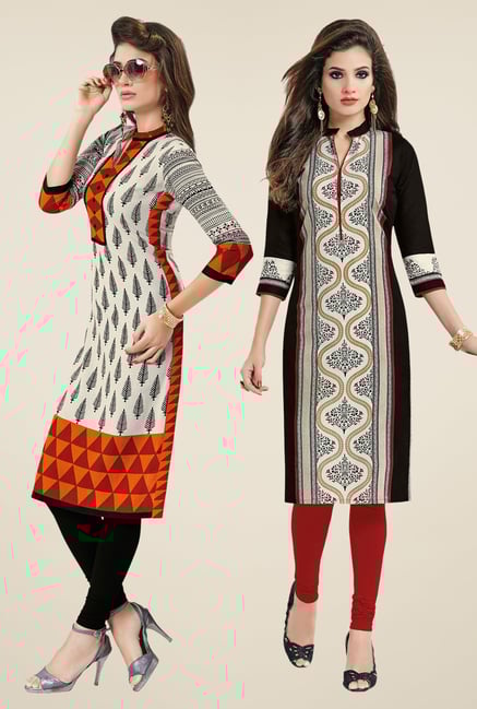 Salwar Studio Cream & Black Kurtis (Pack Of 2) Salwar Studio Cream & Black Kurtis (Pack Of 2)