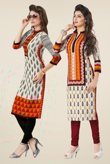 Salwar Studio Cream Kurtis (Pack Of 2) Salwar Studio Cream Kurtis (Pack Of 2)
