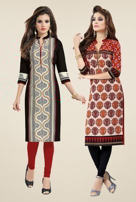 Salwar Studio Black & Red Kurtis (Pack Of 2) Salwar Studio Black & Red Kurtis (Pack Of 2)