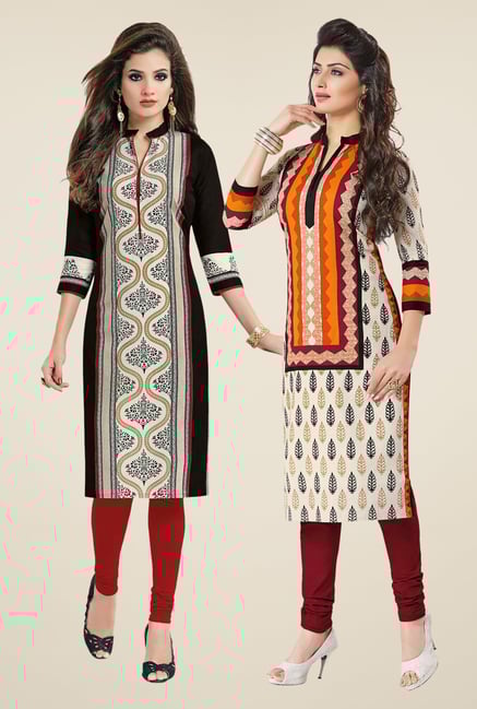 Salwar Studio Black & Cream Kurtis (Pack Of 2) Salwar Studio Black & Cream Kurtis (Pack Of 2)