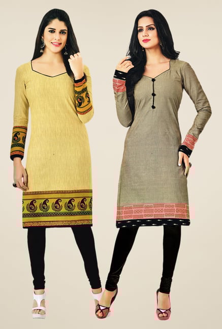 Salwar Studio Beige & Grey Kurtis (Pack Of 2) Salwar Studio Beige & Grey Kurtis (Pack Of 2)