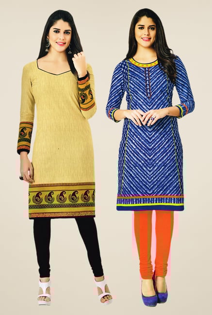 Salwar Studio Beige & Blue Kurtis (Pack Of 2) Salwar Studio Beige & Blue Kurtis (Pack Of 2)