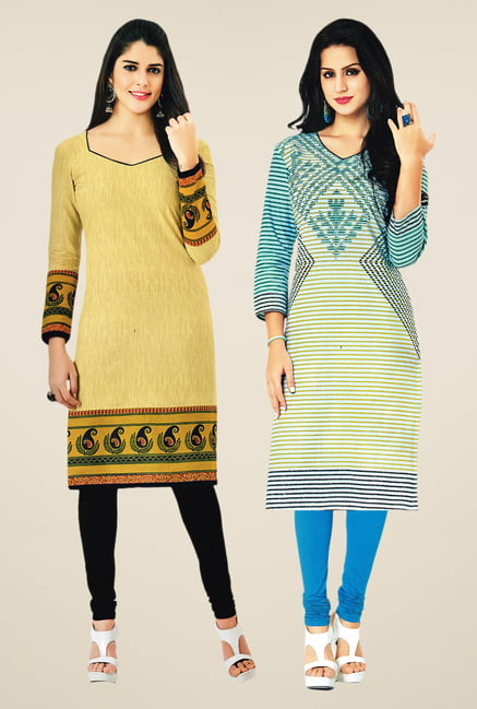 Salwar Studio Beige & Cream Kurtis (Pack Of 2) Salwar Studio Beige & Cream Kurtis (Pack Of 2)