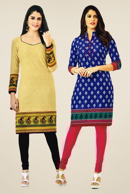 Salwar Studio Beige & Blue Kurtis (Pack Of 2) Salwar Studio Beige & Blue Kurtis (Pack Of 2)
