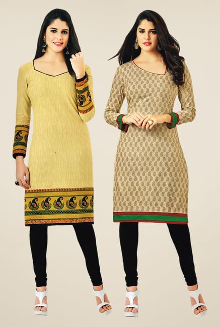 Salwar Studio Beige Kurtis (Pack Of 2) Salwar Studio Beige Kurtis (Pack Of 2)