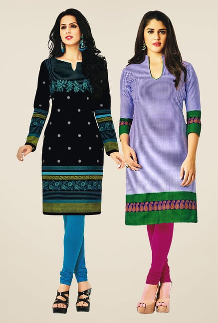 Salwar Studio Black & Blue Kurtis (Pack Of 2) Salwar Studio Black & Blue Kurtis (Pack Of 2)