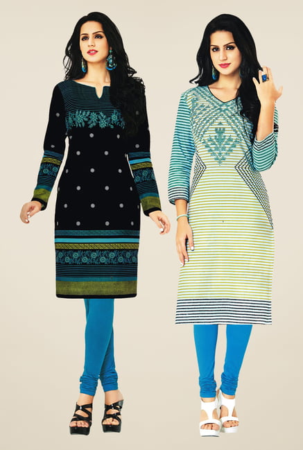 Salwar Studio Black & Blue Kurtis (Pack Of 2) Salwar Studio Black & Blue Kurtis (Pack Of 2)