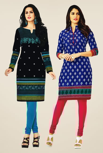 Salwar Studio Black & Blue Kurtis (Pack Of 2) Salwar Studio Black & Blue Kurtis (Pack Of 2)