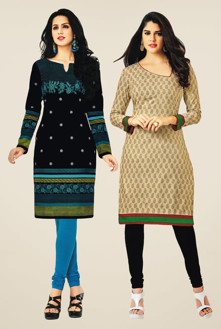 Salwar Studio Black & Beige Kurtis (Pack Of 2) Salwar Studio Black & Beige Kurtis (Pack Of 2)