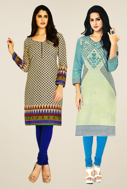 Salwar Studio Beige & Cream Kurtis (Pack Of 2) Salwar Studio Beige & Cream Kurtis (Pack Of 2)