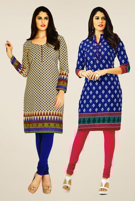 Salwar Studio Beige & Blue Kurtis (Pack Of 2) Salwar Studio Beige & Blue Kurtis (Pack Of 2)