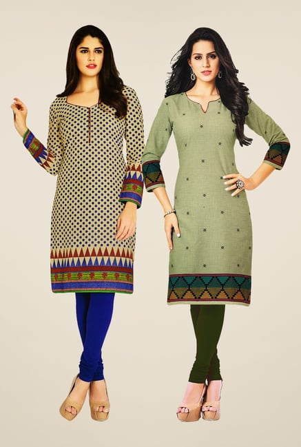 Salwar Studio Beige & Olive Kurtis (Pack Of 2) Salwar Studio Beige & Olive Kurtis (Pack Of 2)