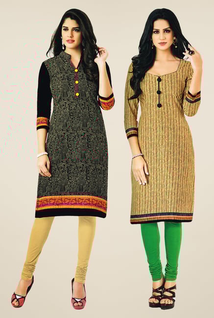 Salwar Studio Black & Beige Kurtis (Pack Of 2) Salwar Studio Black & Beige Kurtis (Pack Of 2)