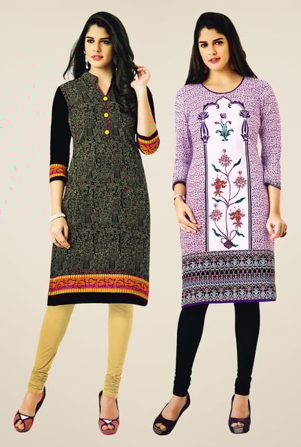 Salwar Studio Black & Purple Kurtis (Pack Of 2) Salwar Studio Black & Purple Kurtis (Pack Of 2)