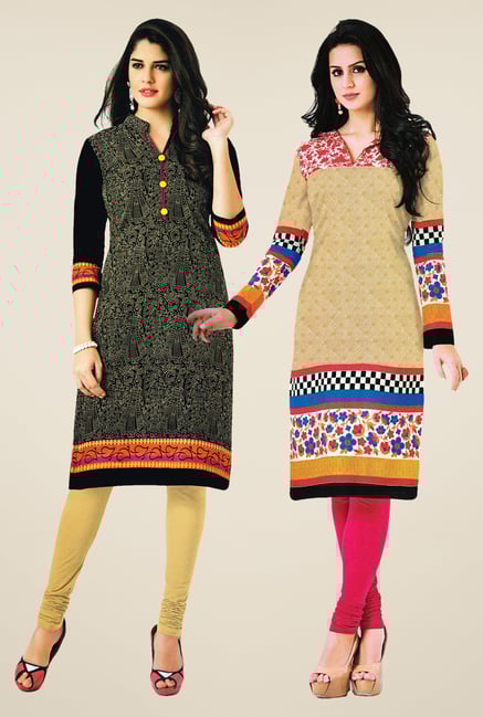 Salwar Studio Black & Beige Kurtis (Pack Of 2) Salwar Studio Black & Beige Kurtis (Pack Of 2)