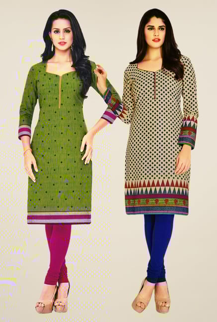Salwar Studio Green & Beige Kurtis (Pack Of 2) Salwar Studio Green & Beige Kurtis (Pack Of 2)