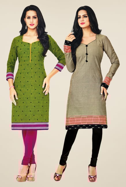 Salwar Studio Green & Grey Kurtis (Pack Of 2) Salwar Studio Green & Grey Kurtis (Pack Of 2)