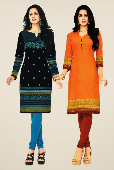 Salwar Studio Black & Orange Kurtis (Pack Of 2) Salwar Studio Black & Orange Kurtis (Pack Of 2)