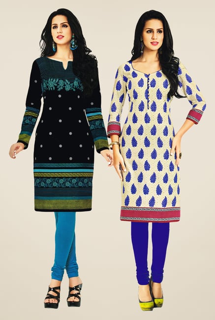 Salwar Studio Black & Cream Kurtis (Pack Of 2) Salwar Studio Black & Cream Kurtis (Pack Of 2)