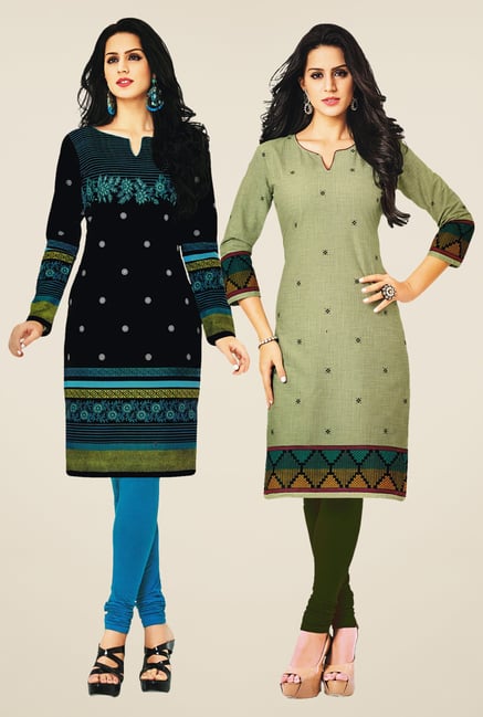 Salwar Studio Black & Green Kurtis (Pack Of 2) Salwar Studio Black & Green Kurtis (Pack Of 2)