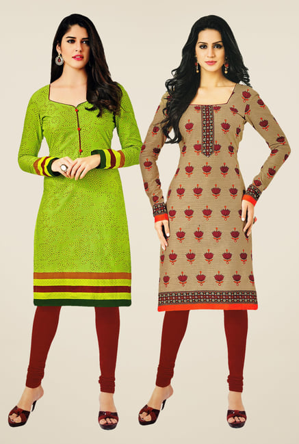 Salwar Studio Green & Beige Kurtis (Pack Of 2) Salwar Studio Green & Beige Kurtis (Pack Of 2)