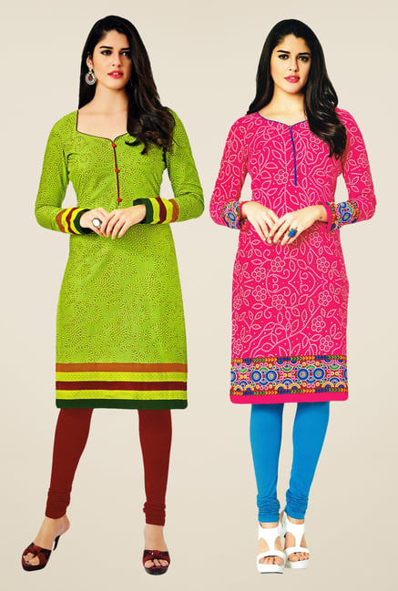 Salwar Studio Green & Pink Kurtis (Pack Of 2) Salwar Studio Green & Pink Kurtis (Pack Of 2)