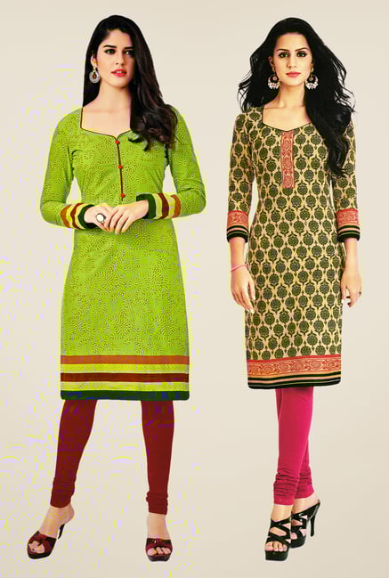 Salwar Studio Green & Beige Kurtis (Pack Of 2) Salwar Studio Green & Beige Kurtis (Pack Of 2)