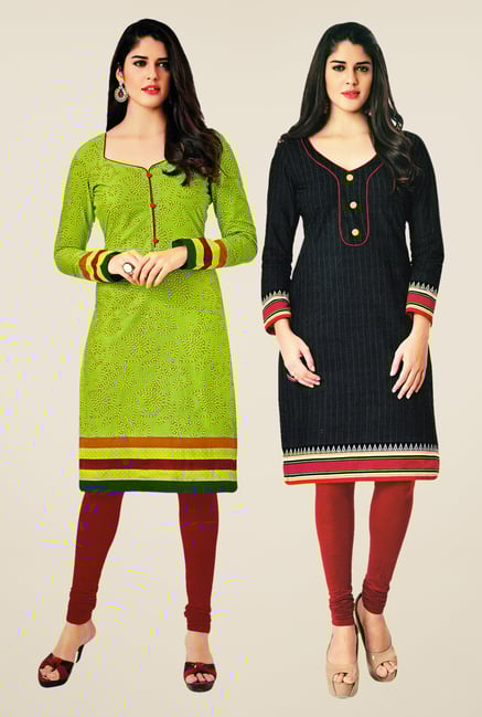 Salwar Studio Green & Black Kurtis (Pack Of 2) Salwar Studio Green & Black Kurtis (Pack Of 2)