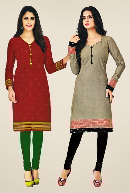 Salwar Studio Maroon & Grey Kurtis (Pack Of 2) Salwar Studio Maroon & Grey Kurtis (Pack Of 2)