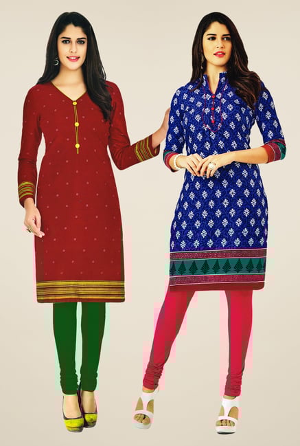 Salwar Studio Maroon & Blue Kurtis (Pack Of 2) Salwar Studio Maroon & Blue Kurtis (Pack Of 2)