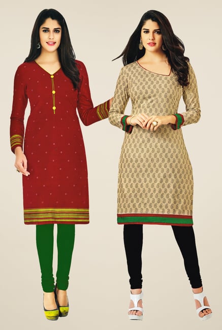 Salwar Studio Maroon & Beige Kurtis (Pack Of 2) Salwar Studio Maroon & Beige Kurtis (Pack Of 2)