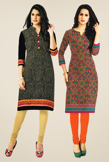 Salwar Studio Black & Orange Kurtis (Pack Of 2) Salwar Studio Black & Orange Kurtis (Pack Of 2)